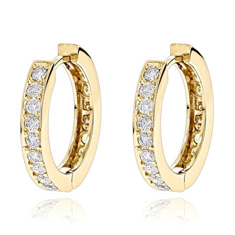 Small Hoop Earrings 14K Gold Inside Out Diamond Huggie Earrings 1 2ct