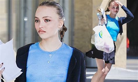 Lily Rose Depp Goes Braless In Blue Top With Mini Skirt While On