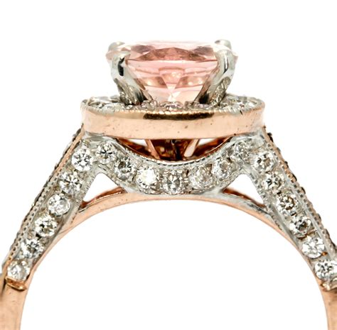 Morganite Engagement Ring Unique 1 Carat Floating Halo Rose Gold