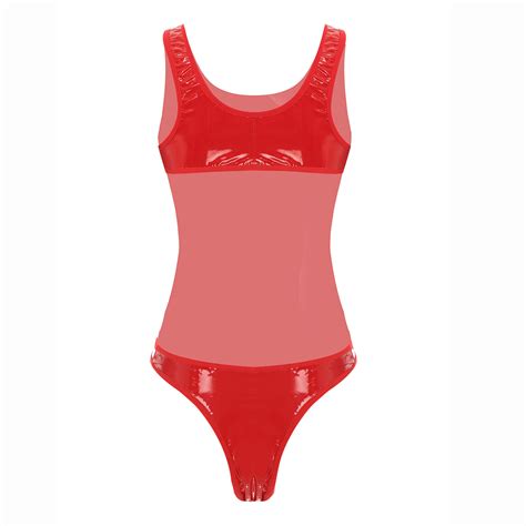 us women wet look one piece hi cut thong leotard bodysuit monokini top swimwear ebay