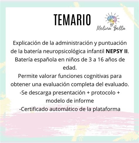 Nepsy Ii Bater A Neuropsicol Gica Infantil Cursos Melinabella