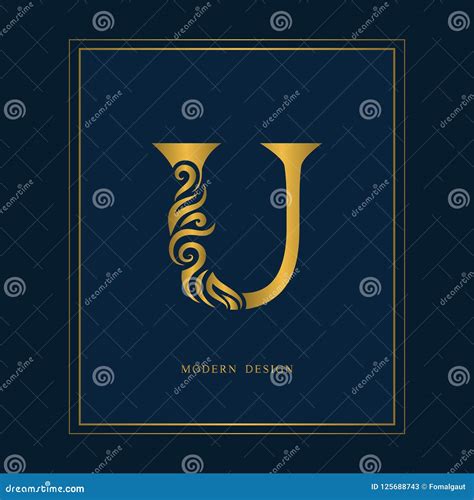 Gold Elegant Letter U Graceful Royal Style Calligraphic Beautiful