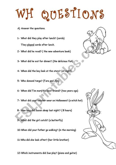 Wh Questions With Simple Past Tense Esl Worksheet By Mduygu