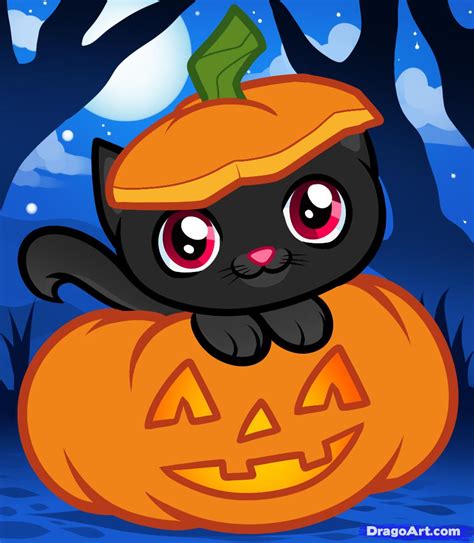 How To Draw A Halloween Cat Halloween Cat Step By Step