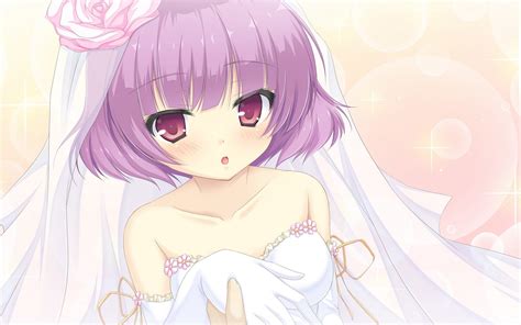 Wedding Dress Anime Girls Purple Hair Purple Eyes Short Hair Mizu