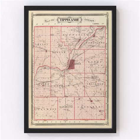 Vintage Map Of Tippecanoe County Indiana 1876 By Teds Vintage Art