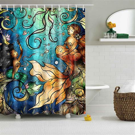 Waterproof Mermaid Scenery Pattern Fabric Shower Curtain Panel Sheer 180 X 180cm Sale
