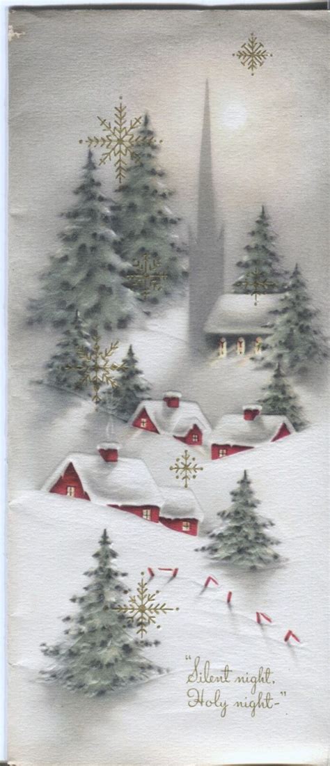 Vintage Christmas Card Snowy Village Scene Christmas Prints