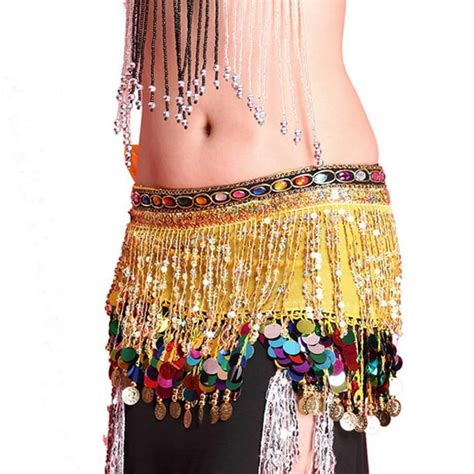 Belly Dance Hip Scarf Coin Sequin Belt Skirt Tribal Belt Chiffon Genie Costume Accessory