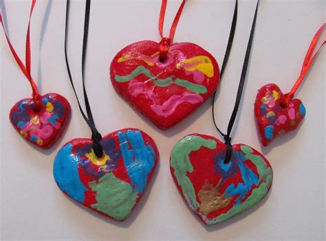 Salt Dough Heart Necklaces With Images Valentine Crafts Salt Dough