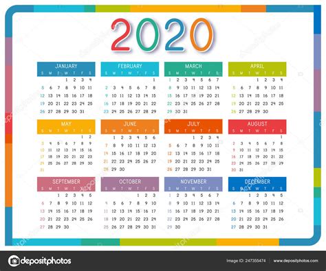 Ilustracion De Calendario 2020 Ilustracion Vectorial Version En Espanol