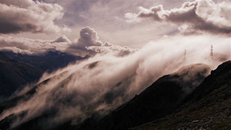Time Lapse Fog Raising Beautiful Mountain Landscape Foggy Cloudy