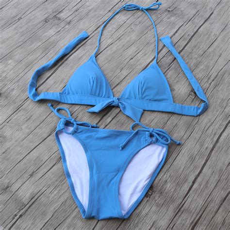 Designer Women Triangle Blue Bikini Swimsuit Low Waist Brazilian