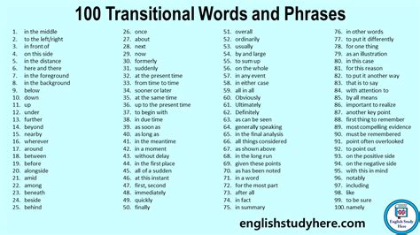 100 Transitional Words And Phrases English Study Here