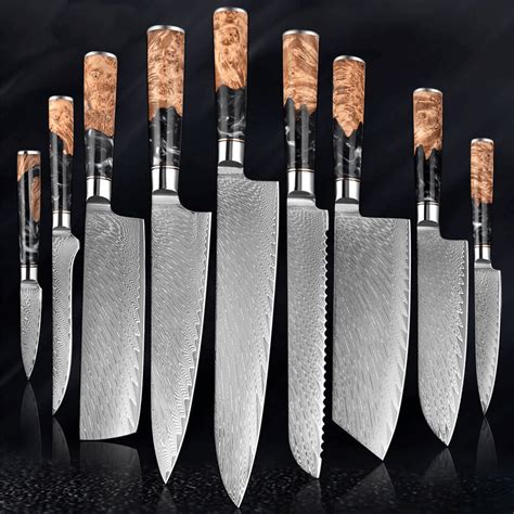 Damascus Kitchen Knife Sets With Black Resin Handle