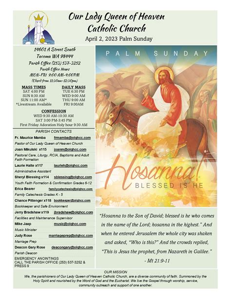 Palm Sunday Bulletin April 9th 2023 — Our Lady Queen Of Heaven Church