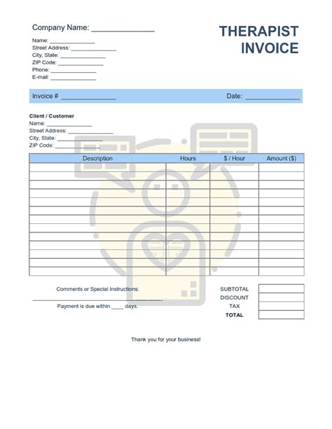 Therapist Invoice Template Word Excel Pdf Free Download Free Pdf