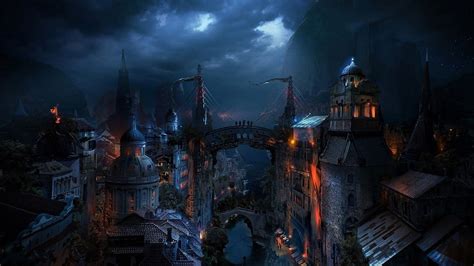 Dark City Fantasy Town Fantasy Hd Fantasy Kunst Fantasy World High