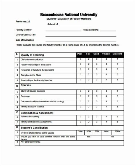 Student Performance Evaluation Examples Luxury Student Evaluation Form
