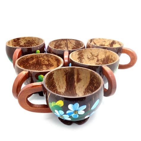 6 Set Of Coconut Cups Painted With Ingredients From Coconut Etsy