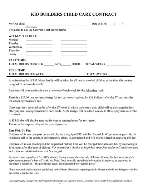 50 Daycare Child Care And Babysitting Contract Templates Free