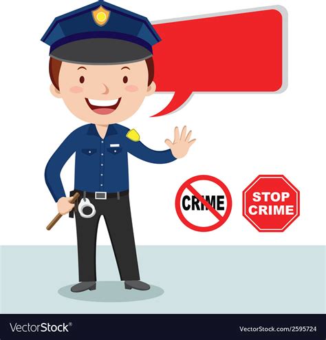 Cartoon Police Officer Policeman Stop Crime Vector Image