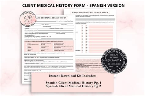 Spanish Medical Health History Form Shesbackatit Printable Spa