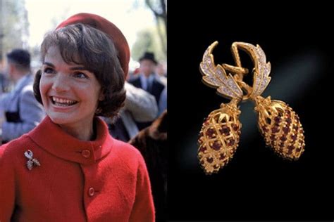 Jackie Kennedy Brooch Red Berry Pin With Stones And Certificate
