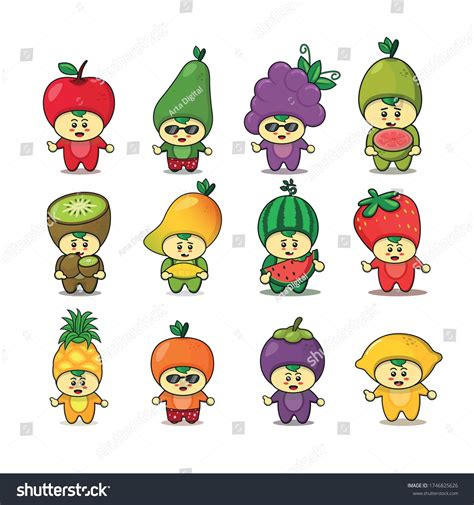 Cute Fruit Character Design Cartoon Illustration Vetor Stock Livre De Direitos 1746825626