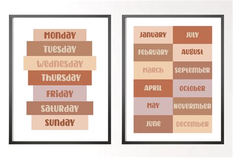 Boho Days And Months Set Of 2 Prints Educational Prints | Etsy