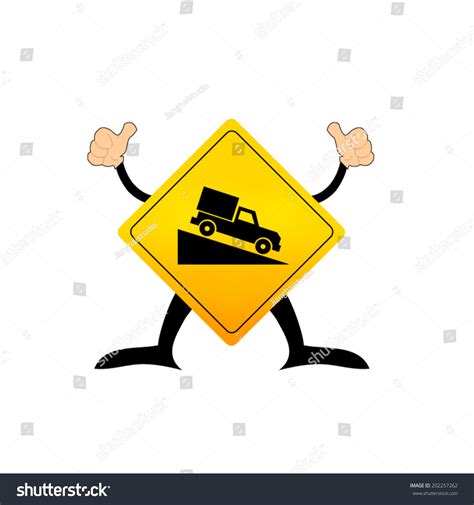 Steep Grade Hill Ahead Warning Roadsign Stock Vector Illustration