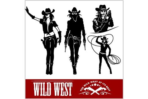 Silhouettes Of Western Cowgirls Vector Illustration Custom Designed