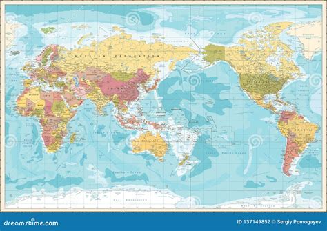 Pacific Centred Time Zone Wall Map Of The World Large X 31 Laminated