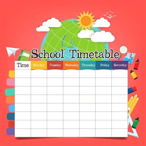 School Timetable Template Premium Vector