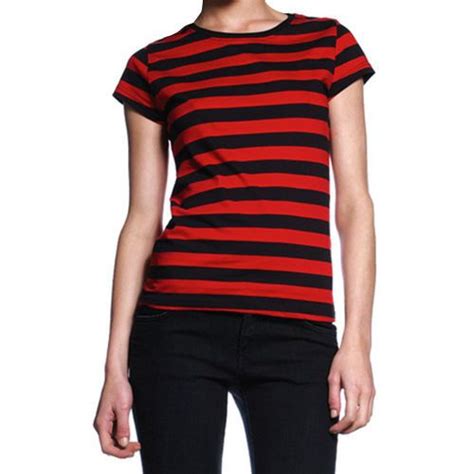 Womens Striped Shirt Black Red S M L Womens Punk Gothic T Stripe Tee On