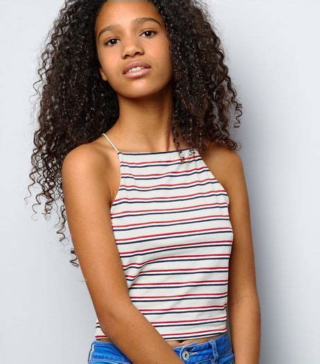 Teens White Stripe High Neck Cami Crop Top New Look