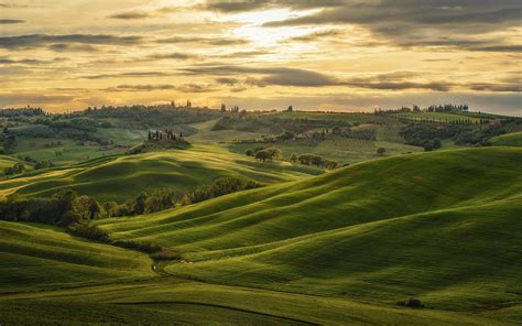 Wallpaper Tuscany Italy Hills Green Trees Clouds Sunset 1920x1200