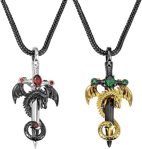 Roseinside Dragon Sword Necklace With Cross Personalized Birthstone
