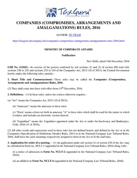 Companies Compromises Arrangements And Amalgamations Rules 2016