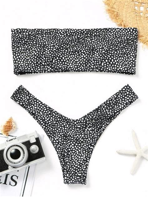 Bandeau Leopard Print Thong Bikini Black S Bikini For Teens Bikini