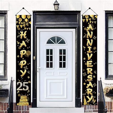 Yoaokiy 25th Wedding Anniversary Door Banner Decorations Black Gold