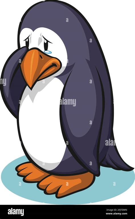 Sad Penguin Wiping Tears Crying Cartoon Illustration Vector Drawing