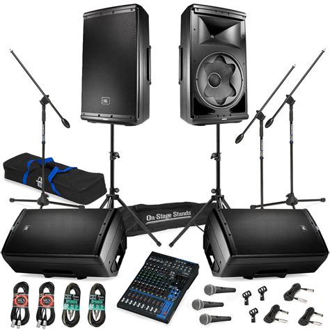 Band Room Sound Room System With 4 Powered Speakers And 12 Channel Mixer
