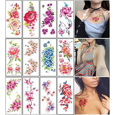 Flower Temporary Tattoos For Women Adults Color Rose Floral Body