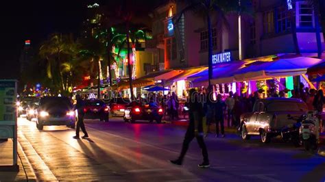 Nightlife At Ocean Drives Street South Beach Miami Stock Video