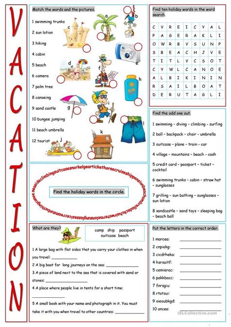 Vacation Vocabulary Exercises English Travel Vocabulary Vocabulary