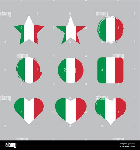 italy vector circle and heart flag set italian dry brush and grunge effect stamp flags stock