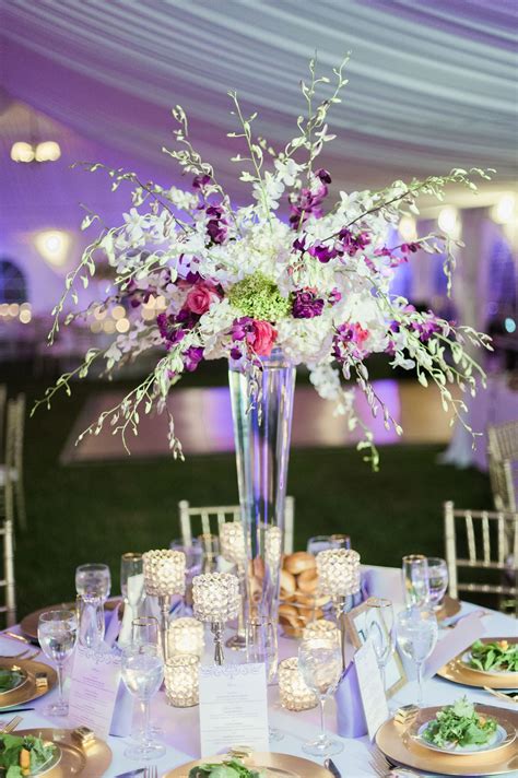 Tall Purple And White Centerpieces Wedding Floral Centerpieces