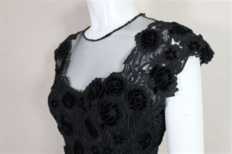 Ungaro Couture 1990s Black Appliquéd Guipere Lace Gown Lace Gown
