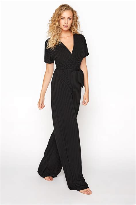 Lts Black Ribbed Wrap Jumpsuit Long Tall Sally